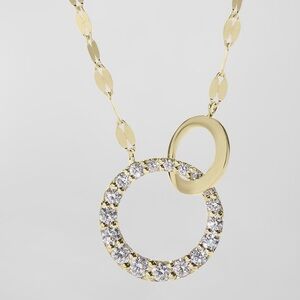 Gold Plated Double Interlocking Circle  Pendant Necklace with Pavé White Topaz